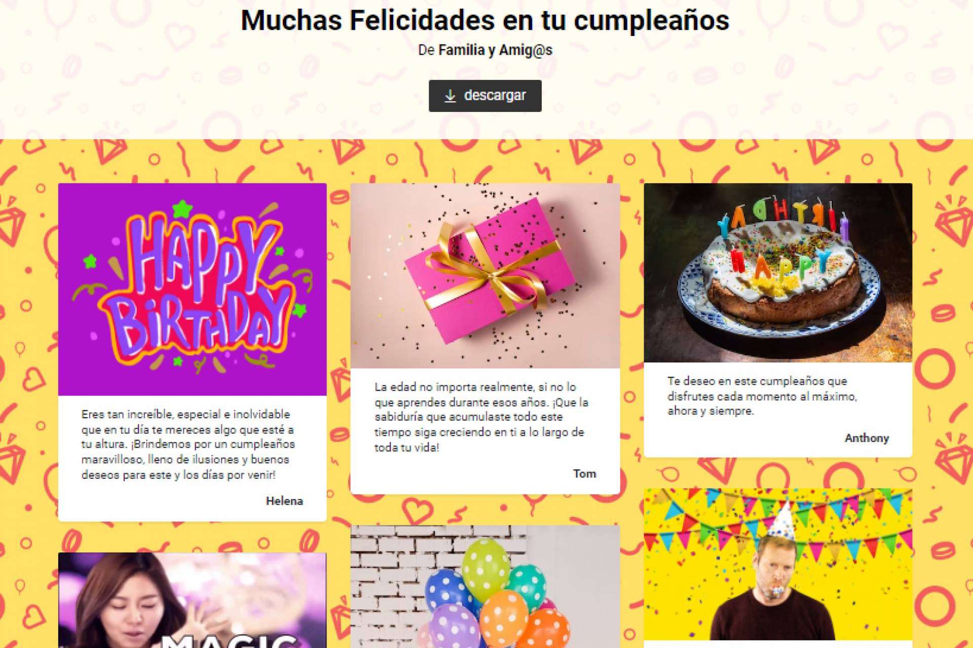 Las tarjetas de felicitación de cumpleaños grupales digitales son ideales para regalar