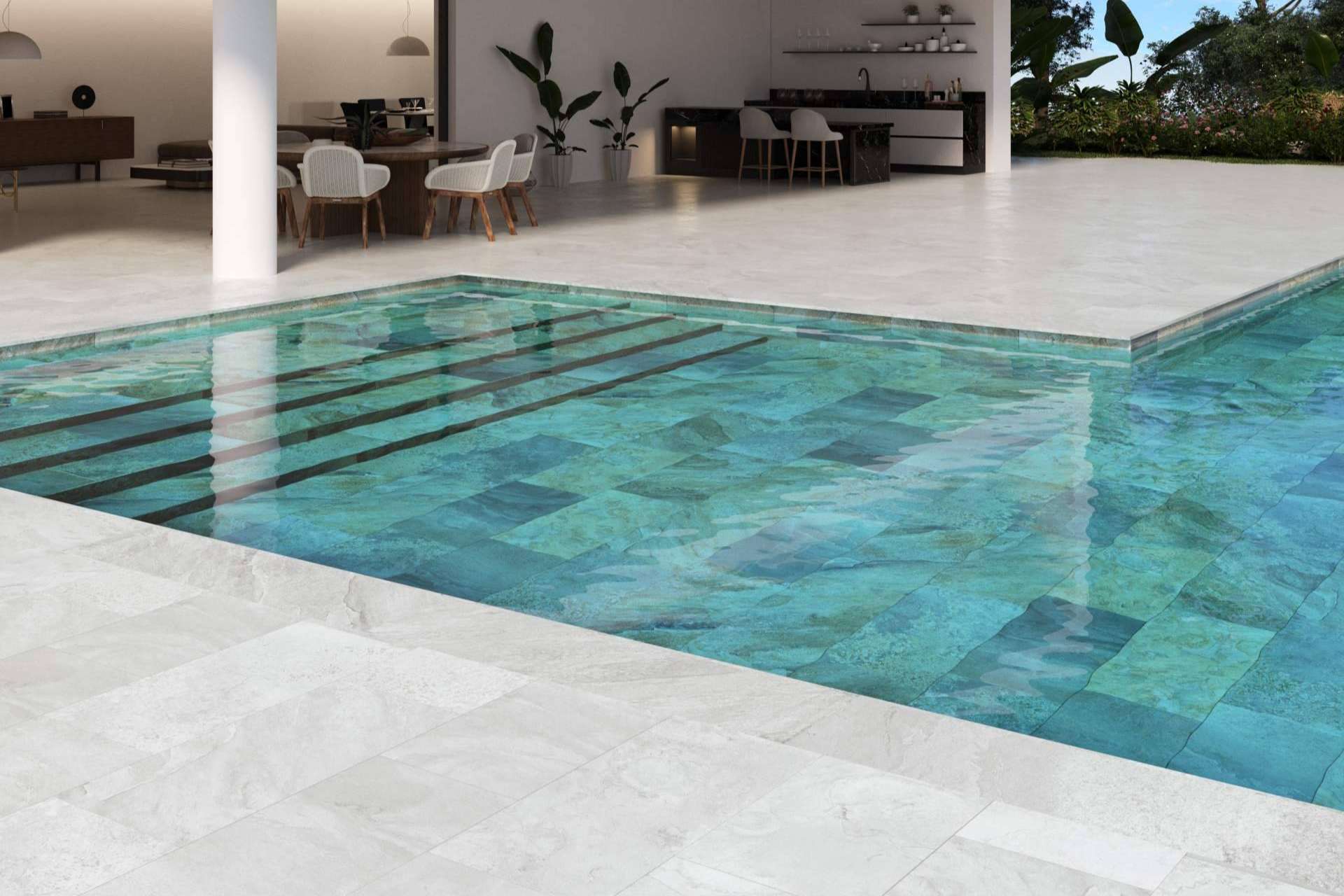 Escoger gres porcelánico para la piscina, con Interazulejo
