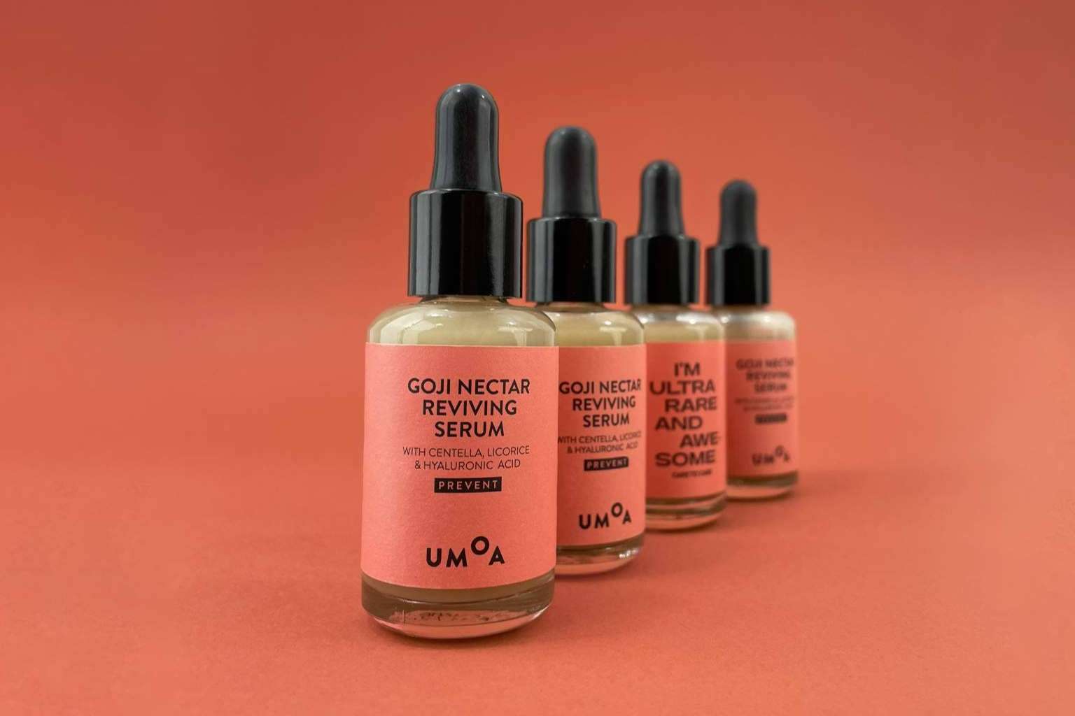 El sérum facial Goji Néctar Reviving Serum de UMOA, uno de los productos más representativos de la marca