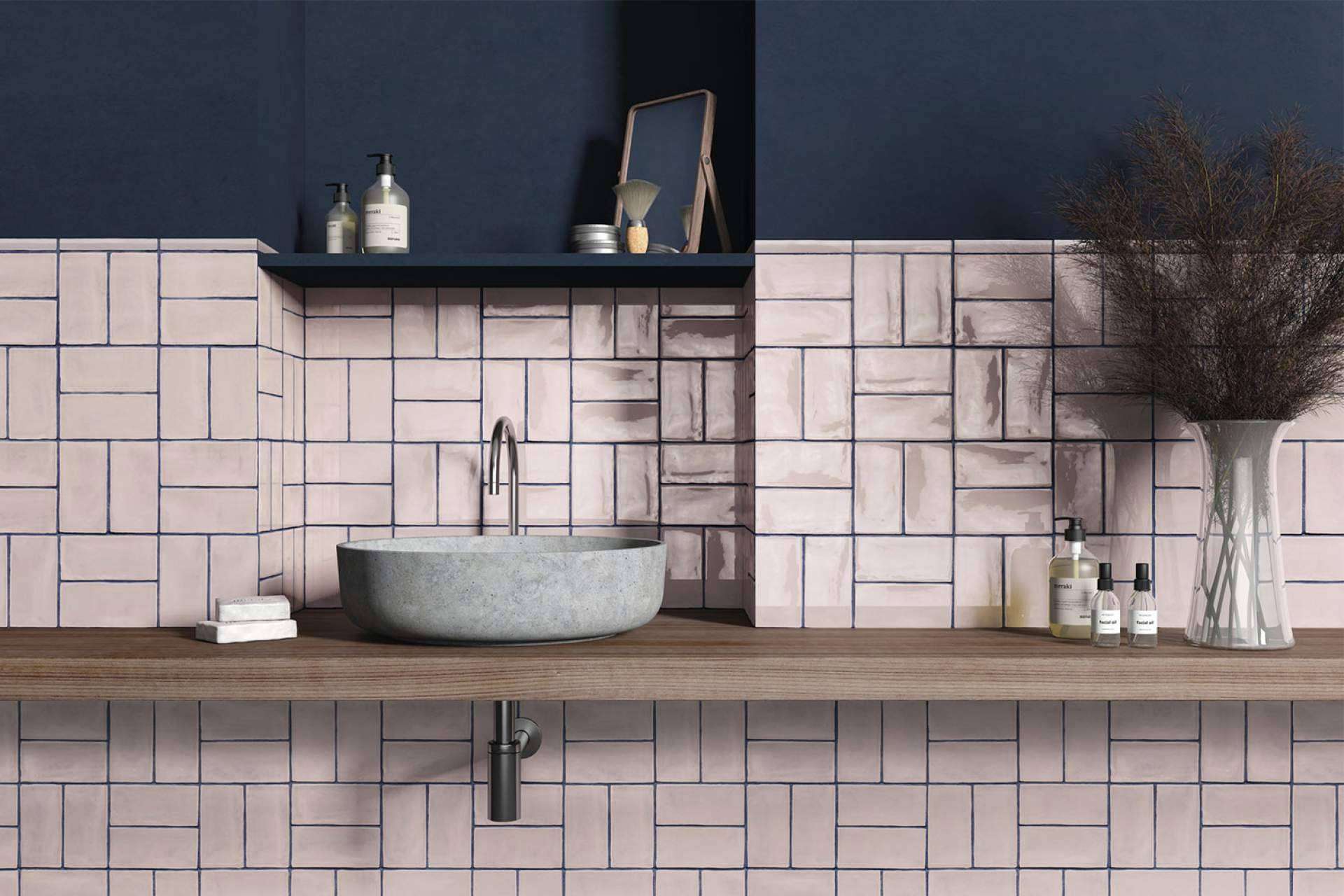 Atreverse a instalar azulejos rosas en cocinas y baños